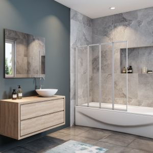 Aica mampara de bañera plegable,vidrio 4mm, gris mate,100x140cm