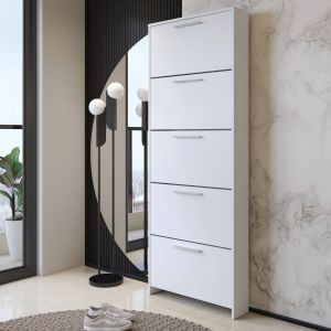 Zapatero campania, 5 compartimentos, madera blanca 69x17x187h cm