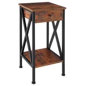 Mesa auxiliar 35x35x70,5cm, madera industrial oscura, rústica