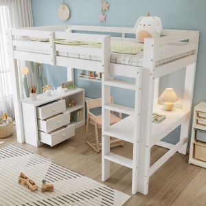Cama alta 90x200 cm con escritorio y almacenaje madera mdf