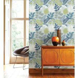 Papel pintado gaulan   de flores y hojas  azul y 5.23m²