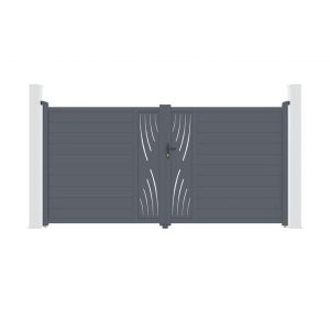Puerta batiente regulable ancho 3,5m veleta h.180cm aluminio gris