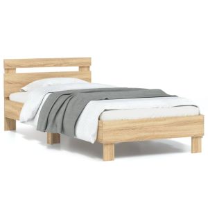 Cama cabecero luces LED roble sonoma 90x200 cm reg3693