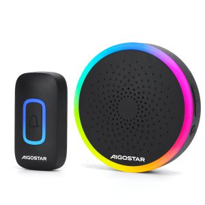 Aigostar timbre inalámbrico exterior ip55,0-120db,60 melodías,negro