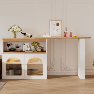 Mesa bar extensible 138-193 cm giratoria LED blanco