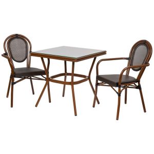 Conjunto madeira, mesa y 2 sillas marrón oscuro