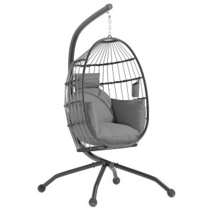 Silla colgante huevo 120x88x192 cm acero, poliéster color gris Outsunny