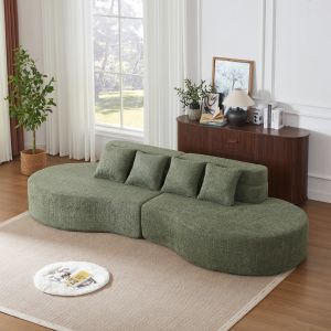 Sofá modular de 2 piezas en chenilla verde curvo con fundas desenfundables