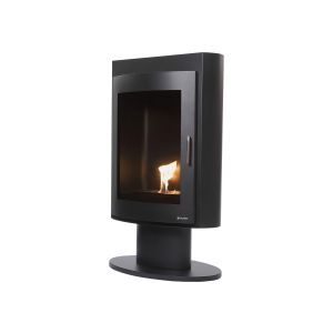 Estufa de etanol en acero negro con puerta de cristal templado
