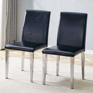 Sillas de comedor polipiel negra set de 2 plateadas