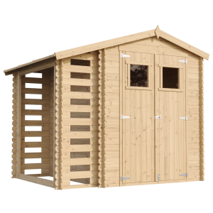 Caseta de jardín Timbela m386, 3,53 + 0,94 m², con leñera, 218×272×206 cm