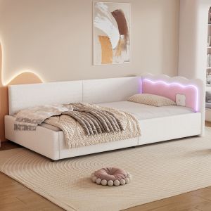 Sofá cama,90x200cm,imitación de fieltro,blanco.