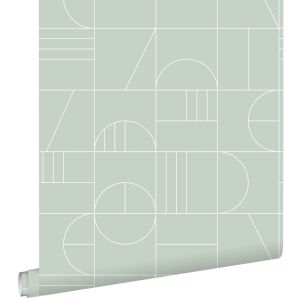 Estahome papel pintado arte deco menta verde y blanco 53 cm x 10.05 m
