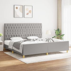 Cama con cabecero de tela gris claro 200x200 cm