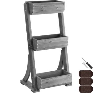 Tectake 3 huertos elevados madera abeto, velo vegetal, gris