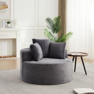 Sillón individual redondo pana gris con 3 cojines