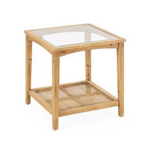 Mesa auxiliar 56x56x56 madera natural, ratan