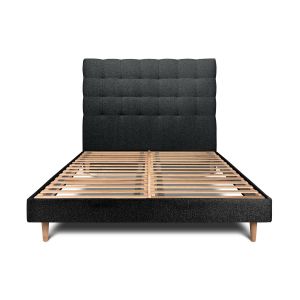 Cama de 135x190 cm con cabecero tapizado - tejido rizado - negro
