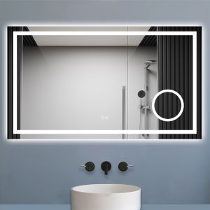 Espejo de baño LED 120×70cm + espejo de aumento + bluetooth