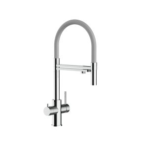 Grifo de cocina 5 vías acero inox ducha 2 chorros amovible, pulido / gris
