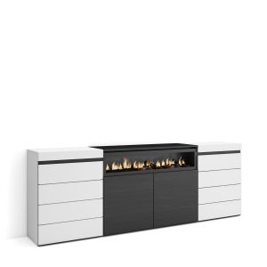 Cómoda, cajonera, blanco y negro , chimenea eléctrica rf3425
