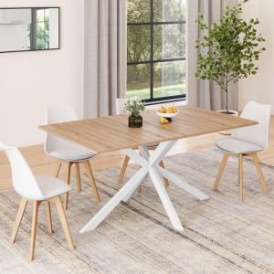 Mesa de comedor rectangular - madera blanca - 160 cm