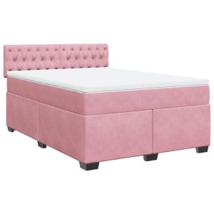 vidaXL cama box spring con colchón terciopelo rosa 160x200 cm