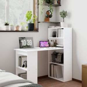 Escritorio con estantería integrada madera blanco 120x120x55cm