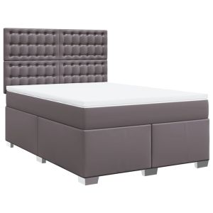 vidaXL cama box spring con colchón cuero sintético gris 140x190 cm