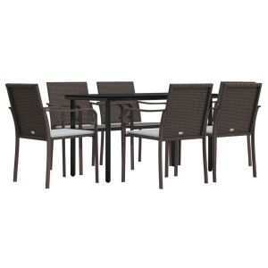 vidaXL juego comedor jardín 7 piezas y cojines ratán sintético y acero