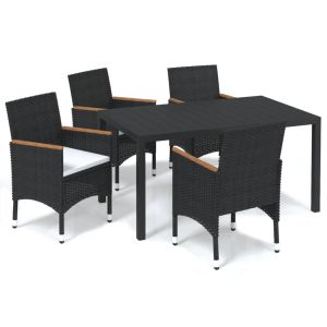 vidaXL juego muebles jardín 5 pzas con cojines ratán sintético negro