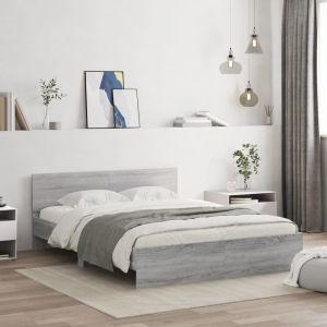 Cama cabecero y luces LED gris sonoma 160x200 cm reg5265