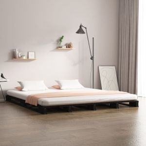 Cama 120x190 cm,cama de palets madera maciza pino negra rhu9857