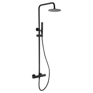 Columna de ducha extensible, termostatico rociador extraplano color negro