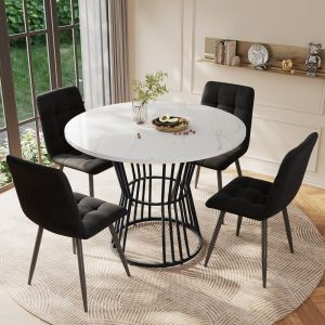 Conjunto de mesa y sillas mdf mármol multicolor redonda 5 piezas