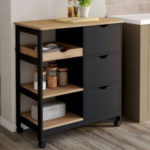 Carrito auxiliar de cocina muna negro efecto haya - 76 cm