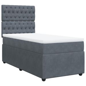 vidaXL cama box spring con colchón terciopelo gris oscuro 90x200 cm