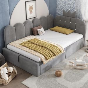 Canape lit en l con almacenaje 90x200cm gris