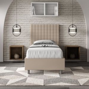 Cama individual tapizada - gris/blanco - 90x200 cm