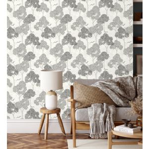 Papel pintado gaulan   de árboles  gris y pájaros con  5.23m²