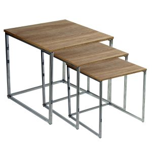 Set 3 mesas auxiliares maderan atural con patas acero