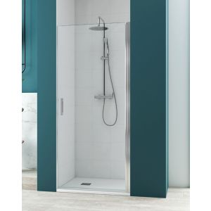 Mampara ducha frontal abatible 90cm transparente perfilería blanco