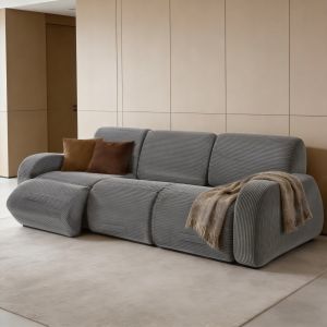 Sofá modular gris de pana convertible en sofá cama de 3 módulos
