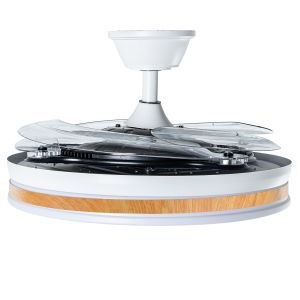 Ventilador de techo con luz siroco blanco, madera, 4 aspas retráctiles