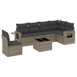 vidaXL set de sofás de jardín 7 piezas con cojines ratán pe gris