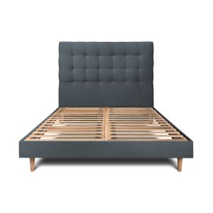 Cama de 135x190 cm con cabecero tapizado - tejido de terciopelo - gris antr