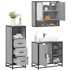 Set de muebles de baño 3 pzas madera contrachapada gris sonoma esb1055