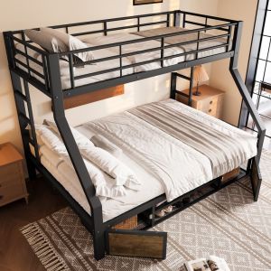 Litera 90x200cm y 140x200cm con zapatero y almacenaje metal – negro