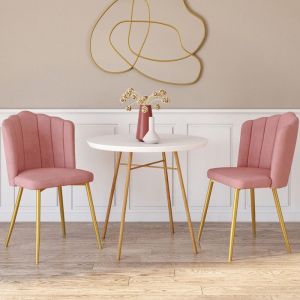 Sillas de terciopelo rosa con patas doradas - lote de 2