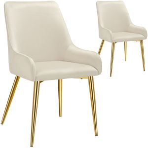 2 sillas de comedor tapizadas, acero, aspecto aterciopelado, beige
